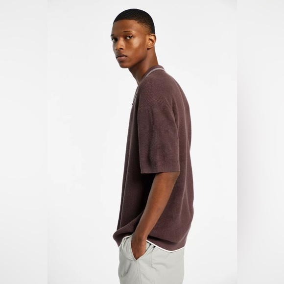 Standard Cloth (Urban Outfitters) Brown Waffle Stitch Polo Button Up sz M - Picture 13 of 14